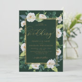 Ivory White Gold Elegan Floral Emerald Wedding Einladung (Stehend Vorderseite)