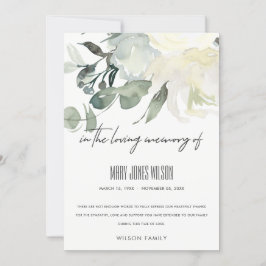 IVORY WHITE GREEN GRAY FLORAL BEILEID MEMORIAL DANKESKARTE