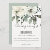 IVORY WHITE GREEN GRAY FLORAL BEILEID MEMORIAL DANKESKARTE (Vorne/Hinten)
