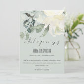 IVORY WHITE GREEN GRAY FLORAL BEILEID MEMORIAL DANKESKARTE (Stehend Vorderseite)