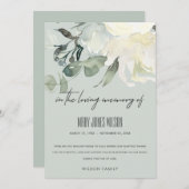 IVORY WHITE GREEN GRAY FLORAL BEILEID MEMORIAL DANKESKARTE (Vorne/Hinten)
