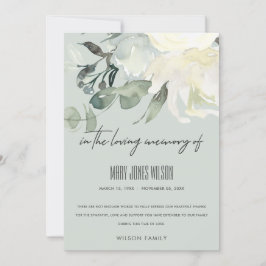 IVORY WHITE GREEN GRAY FLORAL BEILEID MEMORIAL DANKESKARTE