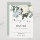 IVORY WHITE GREEN GRAY FLORAL BEILEID MEMORIAL DANKESKARTE (Vorne/Hinten)