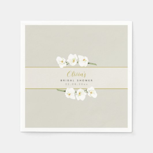 Ivory White Orchids Einfaches Elegantes Brautparty Serviette (Vorderseite)