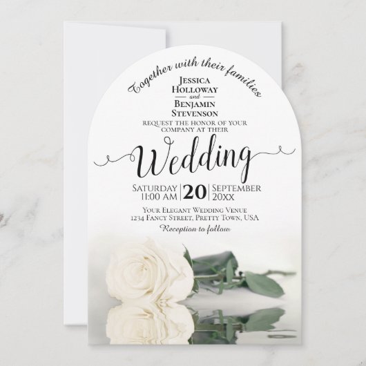 Ivory White Rose Elegante Arch Wedding Einladung (Vorderseite)