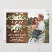 Ivory White Rose Greenery Foto Save the Date Karte (Vorderseite)
