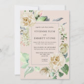 Ivory White Rose Hydrangea Wedding Einladung (Vorderseite)