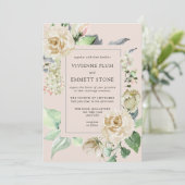 Ivory White Rose Hydrangea Wedding Einladung (Stehend Vorderseite)