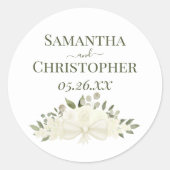 Ivory White Roses & Blossoms Einfache Hochzeit Runder Aufkleber (Vorderseite)