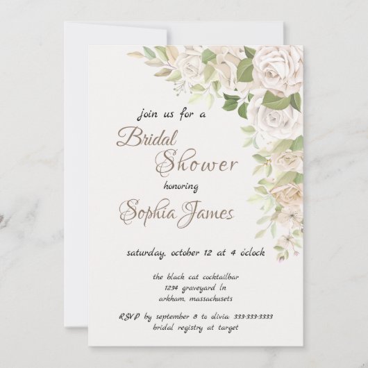 Ivory White Roses Bridal Shower Einladung (Vorderseite)