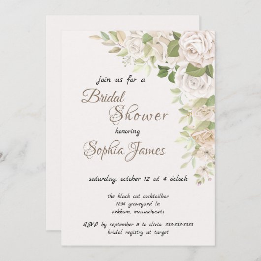 Ivory White Roses Bridal Shower Einladung (Vorne/Hinten)