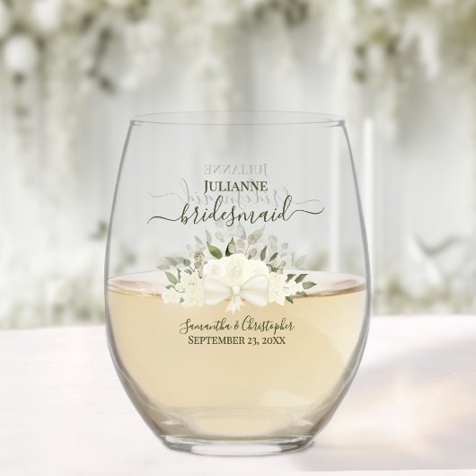 Ivory White Roses Bridesmaid Trauzeugin Gift Weinglas Ohne Stiel