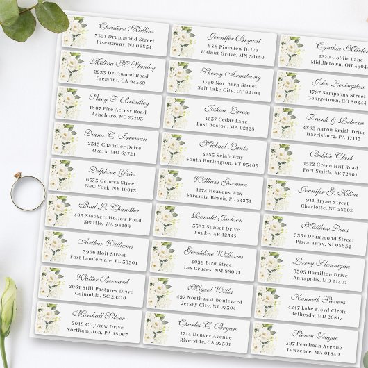 Ivory White Roses Floral Wedding Guest Address Aufkleber
