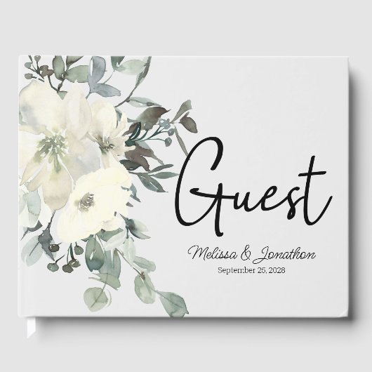 Ivory White Roses Floral Wedding Guest Book Gästebuch (Vorderseite)