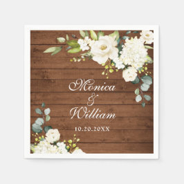 Ivory White Roses Greenery Rustic Wood Wedding Serviette