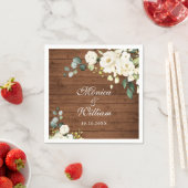 Ivory White Roses Greenery Rustic Wood Wedding Serviette (Beispiel)