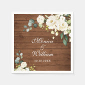 Ivory White Roses Greenery Rustic Wood Wedding Serviette (Vorderseite)