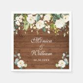 Ivory White Roses Greenery Rustic Wood Wedding Serviette (Vorderseite)