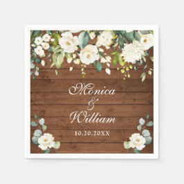 Ivory White Roses Greenery Rustic Wood Wedding Serviette