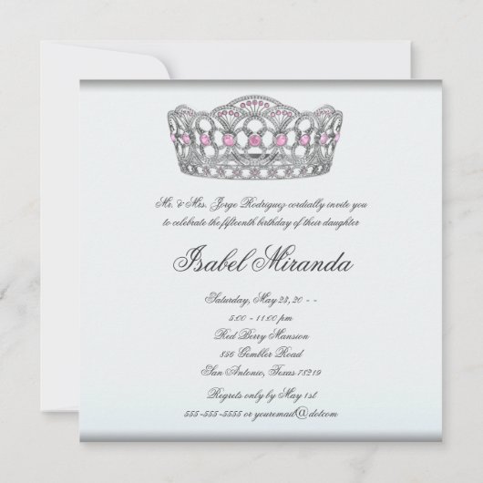 Ivory White Tiara Classy Quinceanera Sweet 15 Part Einladung (Rückseite)