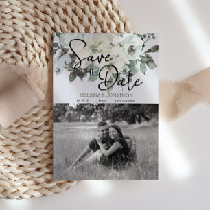 Ivory White Watercolor Floral Save the Date