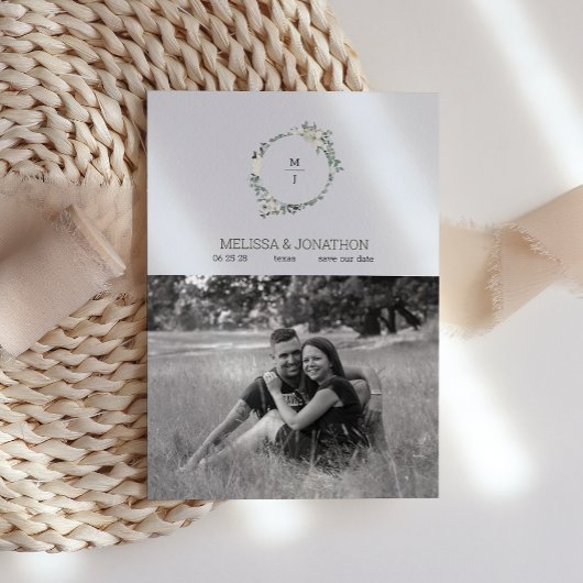 Ivory White Watercolor Floral Save the Date