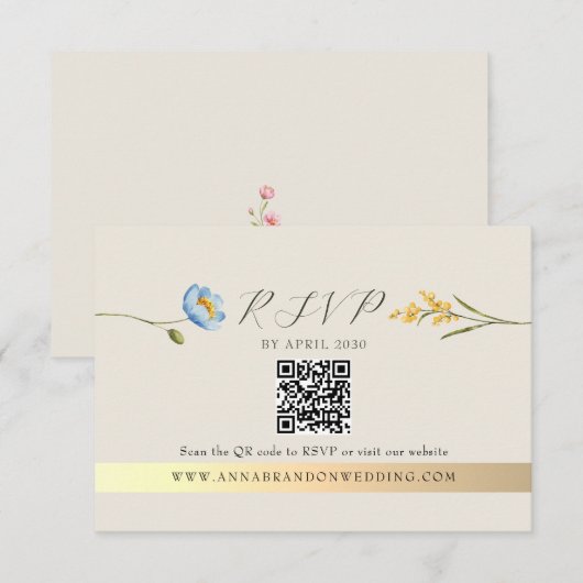 Ivory Wildflower QR Code Wedding RSVP Karte (Vorne/Hinten)