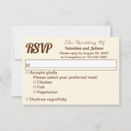 Ivory With Brown Text Wedding RSVP Karte