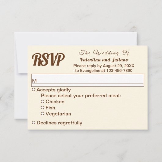 Ivory With Brown Text Wedding RSVP Karte (Vorderseite)