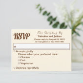 Ivory With Brown Text Wedding RSVP Karte (Stehend Vorderseite)