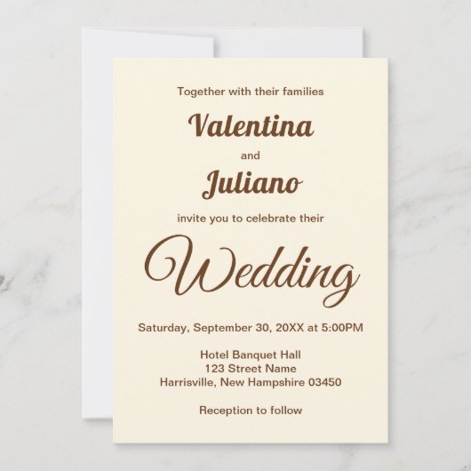 Ivory with Brown Typography Wedding Invitation Einladung (Vorderseite)