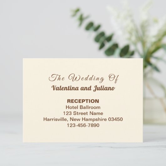 Ivory with Brown Typography Wedding Reception Begleitkarte (Stehend Vorderseite)