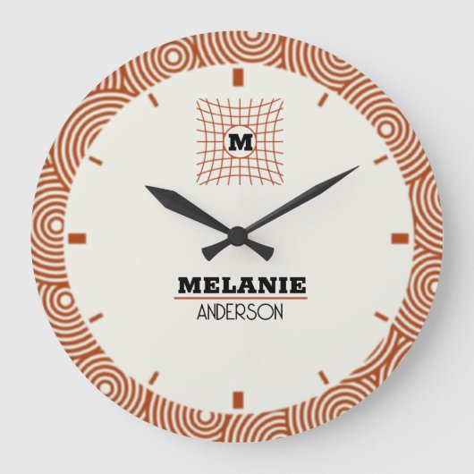 Ivory with White Geometric Monogram Elegant Gift Große Wanduhr (Vorderseite)