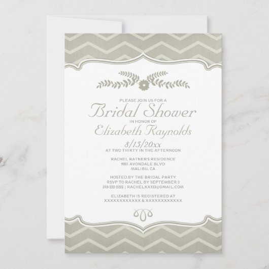 Ivory Zigzag Bridal Dusche Einladungen (Vorderseite)