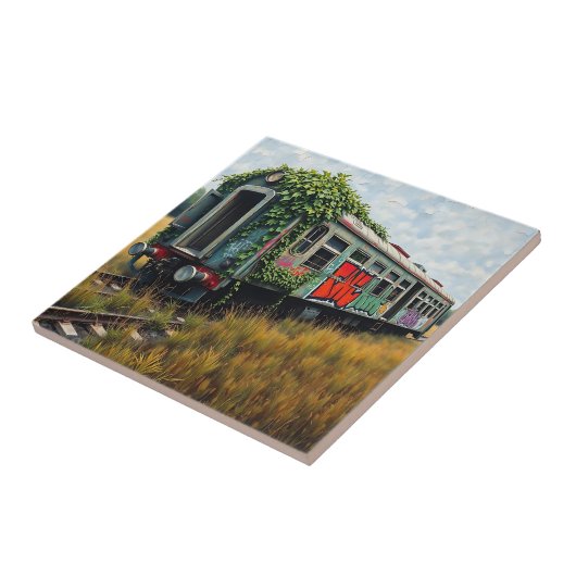 Ivy and Graffiti Covered Abandoned Train Fliese (Seite)