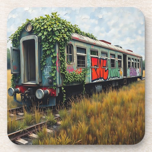 Ivy and Graffiti Covered Abandoned Train Getränkeuntersetzer (Vorderseite)