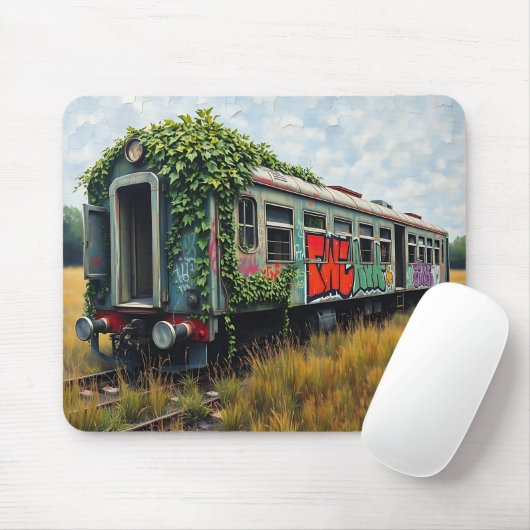 Ivy and Graffiti Covered Abandoned Train Mousepad (Mit Mouse)