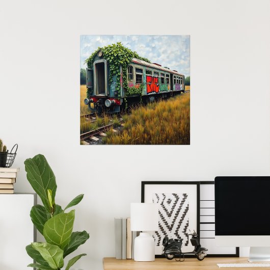 Ivy and Graffiti Covered Abandoned Train Poster (Heimbüro)