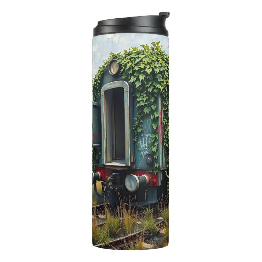 Ivy and Graffiti  Covered Abandoned Train  Thermosbecher (Nach links gedreht)