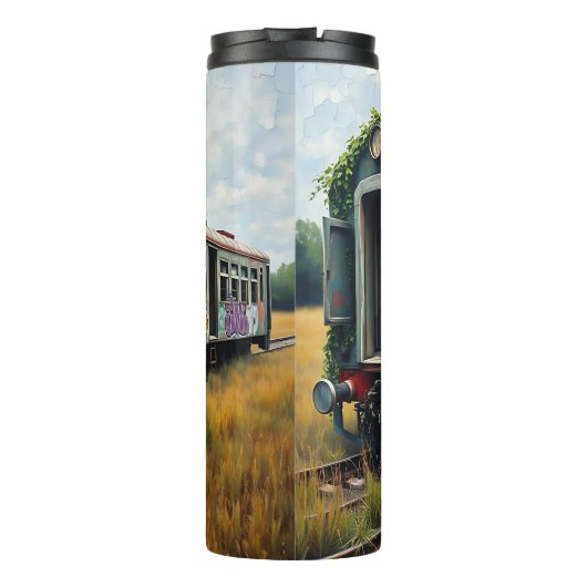 Ivy and Graffiti  Covered Abandoned Train  Thermosbecher (Rückseite)