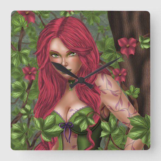 Ivy, das giftige Mädchen Quadratische Wanduhr (Vorderseite)