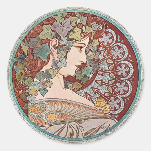 Ivy Goddess Mucha Runder Aufkleber (Vorderseite)