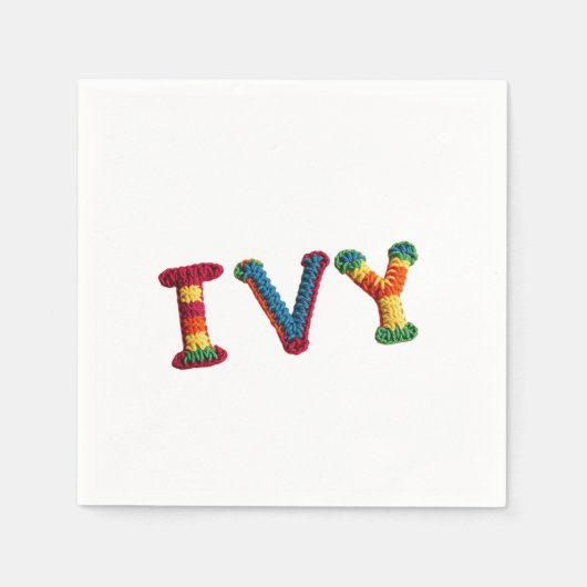 Ivy Name in lebendigem Häkelmuster Serviette (Vorderseite)