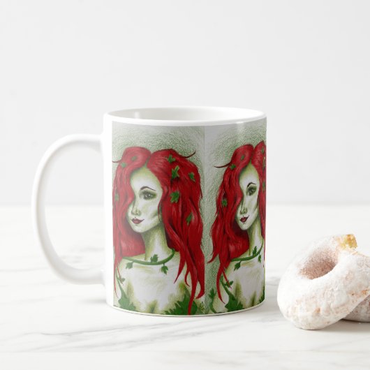 Ivy Nymph Niedliche Redhead Frau Portrait Fantasy  Kaffeetasse (Mit Donut)