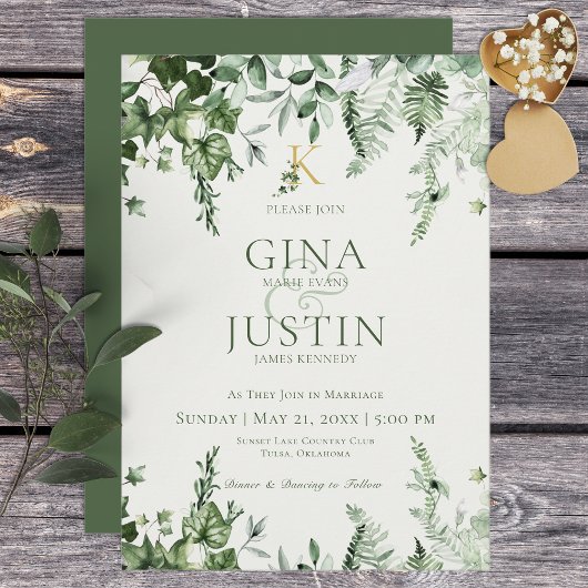 Ivy & Sage Monogram Dark Green Wedding Einladung