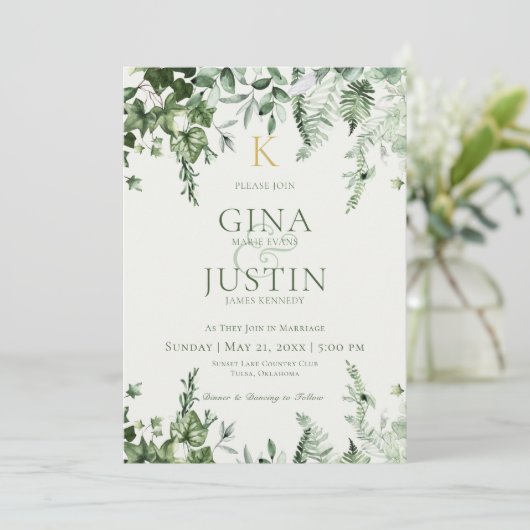 Ivy & Sage Monogram Wedding Einladung (Stehend Vorderseite)