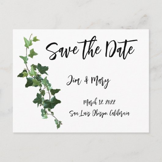 Ivy Save the Date Postcard Botanische Blätter Postkarte (Vorderseite)