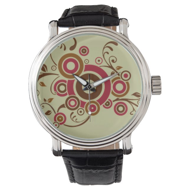 Ivy Scroll Vintag Lederband Schwarze Uhr (Vorderseite)