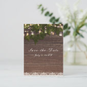 Ivy & String Lights Mason Jar Rustikal Save the Da Ankündigungspostkarte (Stehend Vorderseite)