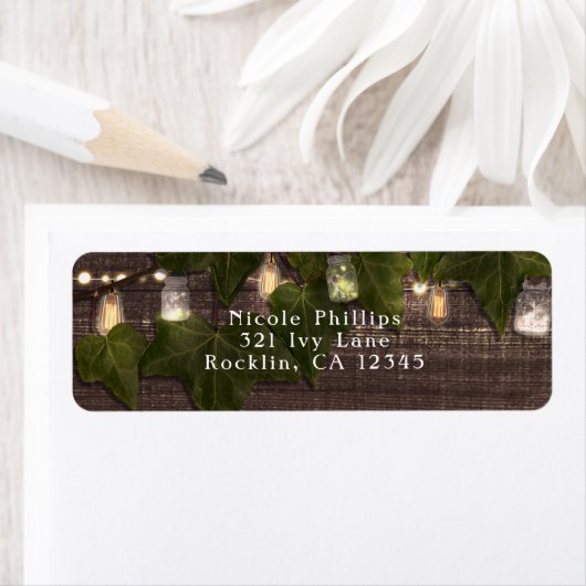 Ivy & String Lights Mason Jar Rustikale Einladung (Insitu)